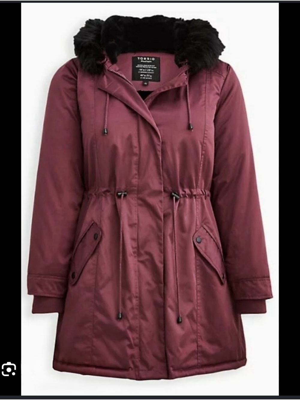 Torrid Wine Hooded Parka with Black Faux Fur Trim
